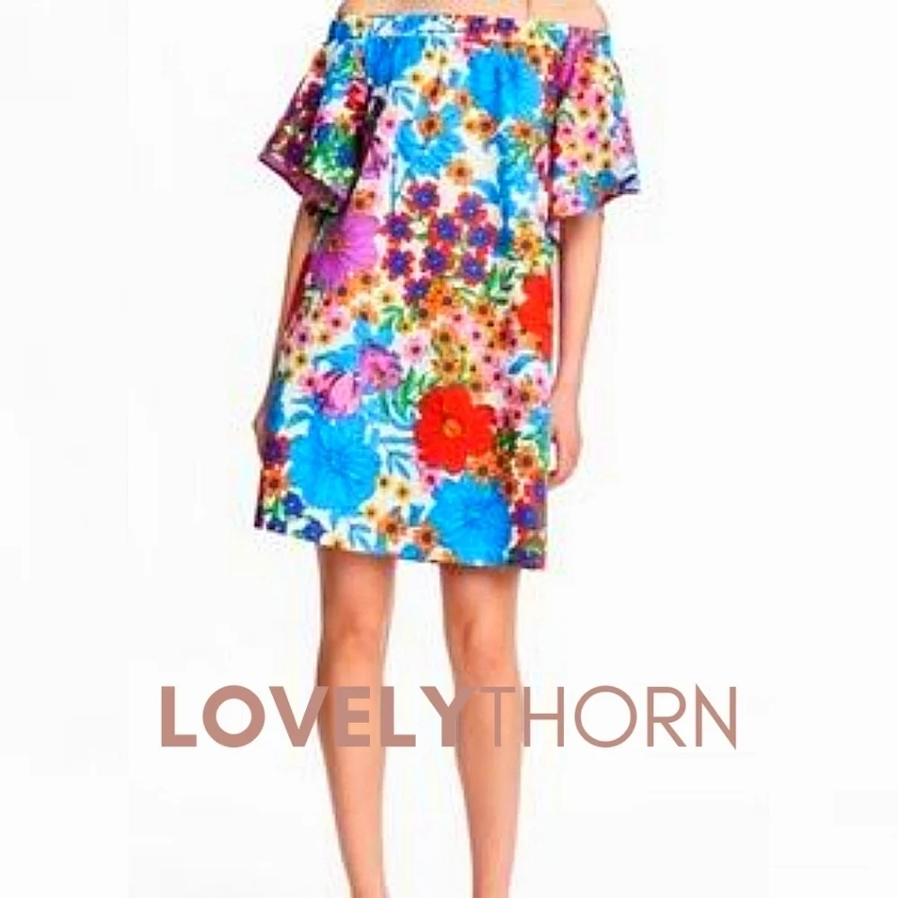 H&M // retro floral printed off-the-shoulder mini dress with pockets - Picture 9 of 12